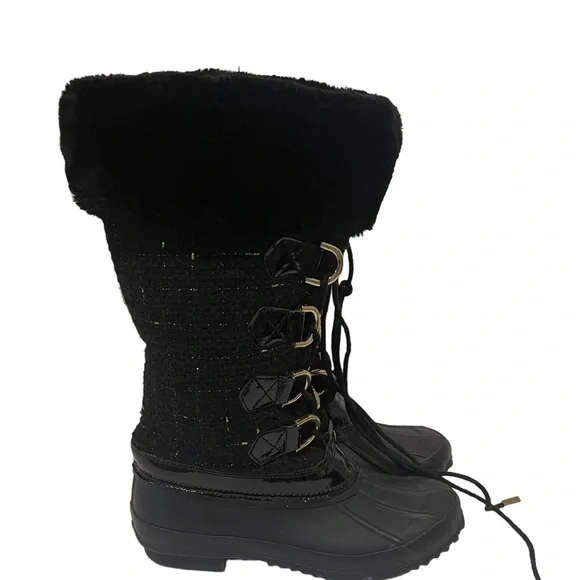 INC International Concepts Lorinah Black Tweed Fur Lined Winter Boots - Picture 3 of 6